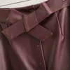 Vinatge Woman Burgundy Leather Thick Stretchy Skirts Autumn Winter Fashion Ladies Pu Straight Skirt Female Button 210515