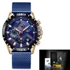 Lige мужские часы мужской верхний бренд роскоши синяя сетка сталь бизнес-часы мужчины мода водонепроницаемый хронограф reloj hombre 210527