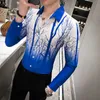 Spring Floral Shirt Men High Quality Gradient Color Long Sleeve Shirts All Match No Iron Night Club Prom Blouse 210721