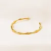 Bracelet en forme de bambou en métal doré 24K Bracelet jaune solide fin pour femmes - Bracelets de manchette dorés minimalistes pour elle