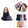 Mode grote veer chiffon lange shawl lady moslim hijabs sjaal voor vrouwen bruiloft wrap islamitische hoofddoek solide Turkse tulband G0922