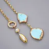 GuaiGuai Sieraden Witte Biwa Parel Turquoise Lariat Ketting Voor Vrouwen Echte Edelstenen Steen Dame Mode Sieraden6765574