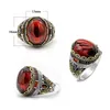 Véritable pur vintage bague hommes 925 turc naturel thaïlandais argent sterling classique couleur rouge zircon pierre anneaux pour femmes bijoux cadeau 211217