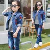 Crianças roupas meninas apliques roupas para jaqueta jeans + jeans garota conjunto primavera outono crianças 210527