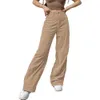 Vintage Genç Patenci Kız Stil Baggy Pantolon Streetwear Kadife Moda Yüksek Bel Kahverengi Pantolon 210915