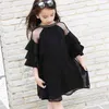 European and American Children Short Sleeve Dress Black Flare Girl Princess Big Size Clothes E1342 210610