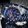 Lige Fashion Mens Klockor med rostfritt stål Top Märke Luxury Sports Chronograph Quartz Watch Men Relogio Masculino T200113