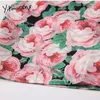 Yitimuceng Floral Print Sukienki Kobiety Summer Book Lace Up High Waist Rękaw Puff Rękawem A-Line O-Neck Koreański Moda Modna Sukienka 210601
