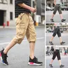 Erkek Şort Diz Boyu Pantolon Moda Pileli Kargo Şort Pamuk Çok Cepler Yüksek Sokak Kısa Pantolon Çalışma Şort Yaz 210603