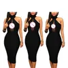 Women Dress Hollow Out See-through Sleeveless Halter Solid Color Sheath Bag Hip High Waist Stylish Clothing 210522