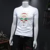 2022 spring new men's tops casual letter printing stitching short-sleeved T-shirts fashion casual embroidery trend bottoming shirts