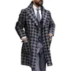 Mäns ullblandningar Trench Coat Män Vinter över lång för mode Skriv ut Mid-Length Collar Woolen Mens