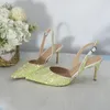 Sandals Yellow Crystal Pointed Toe Bridal Wedding Shoes And Heart Bag Ladies Party Dress Thin Heels Women's High Heel Handbag