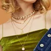 Pendant Necklaces Multi-layer Herringbone Choker Necklace For Women Gold Color Chunky Paper Clip Chain Trendy Charm Jewelry2187007