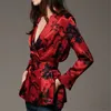 BLSQR Fashion Floral Print Blazer Женщины Длинные Рукава Красный Офис Женские Пальто Элегантная Шикальная Куртка 210430