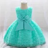 Girl039s Jurken Wit Bruiloft Satijn Prinses Baby Meisjes Kraal Strik Verjaardag Avondfeest Babyjurk voor Meisje Gala Kinderkleding7823766