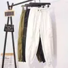 Femmes perds longs pantalons solides à la taille élastique pieds pieds baggy pour coton occasionnel haute cargaison 10654 210508