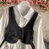 NEPLOE Temperament Spring 2 stks Dames Set Turn Down Collar Lange Mouwen Shirt + Slanke Taille Pocket Denim Vest Slim Suit 210510