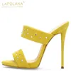 Sandały LaPolaka Summer Women Buty Flock Cienki Obcasy Polka Dot Super High Obc w kryształowy czas wolny sandalia zapatos mejr sapatos