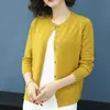 Spring Women Knitted Cardigan Sweater Casual Single Breasted Coat Female Thin Knitted Jacket Elegant Pink Yellow 210918