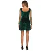 Spring Green Velvet Mini Dress with Sheer Sleeve for Women A Line Christmas Girls Party Night Skate S M L XL es 210527