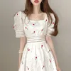 Biała Koronkowa Party Dress Lato Krótki Rękaw Kwiatowy Haft Midi Dress Drukowanie Plus Size Chic Sukienki Vestidos 14394 210527