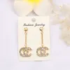 Nieuwe 18K Vergulde Luxe Merk Ontwerpers Dubbele Letters Stud Lange Eardrop Geometrische Klassieke Vrouwen S925 Zilver Kristal Strass Oorbel Wedding Party Jewerlry