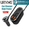 Urvns 120W車のタバコライターソケットスプリッタ充電器デュアルUSB QC 3.0クイックチャージ36W電源アダプタプラグデジタルディスプレイ