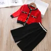 Höst Baby Girl's Vintage Temperament Stickad Round Neck Suit Coat + Wide Ben Pants Princess Two-Piece Set Kids 211224