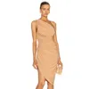 Letnie kobiety Sexy Designer Nude One Shoulder Cotton Party Dress Elegant Celebrity Bodycon Vestido 210527