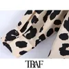 TRAF Women Fashion Leopard Print Loose Blouses Vintage Long Sleeve Button-up Animal Pattern Female Shirts Chic Tops 210326