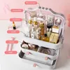 Creative Desktop Organizer Transparent Cosmetic Storage Box Protable Makeup Drawer Rotating Travel s Mirror 210922