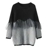 Femmes noir gris Hit couleur pull tricoté Patchwork maille pulls à manches longues en vrac automne hiver décontracté M0307 210514