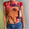 手描きのプリント夏の韓国のファッション半袖女性のTシャツのための女の子Y2Kクロップトップシックネクタイティーシャツ通り210510