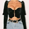 Women's Blouses & Shirts 2022 Autumn Corset Women Crop Top Elegant Velvet Blouse Square Collar Puff Long Sleeve Shirt Ladies Vintage Retro T