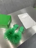 2022 plumes d'autruche en forme de volant sandales décoratives à fond plat Taille 35-41 avec boîte verte