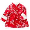 Dziecko urodziny garnitur rok dzieci zagęścić czerwony haft tangsuit dzieci ciepłe ubrania dziewczyny vintage qipao z długim rękawem 210625