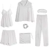 Lady Gray Homewear Long Sleeve 7PCS Pajamas Suit Intimate Lingerie Cotton Casual Sleepwear Spring Novelty Sleep Set Q0706