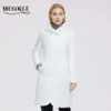 Miegofce Women Jacket Windproof Coat Knapps parka Practical Stand Collar Hooded har silke halsduk 210923