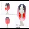 ZF Stil 30 cm Ombre S Bob Düz Saç Kadınlar Için Parti Cosplay Doğal YQNGM BD6CA