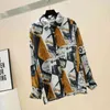 Autumn Retro Loose Casual Shirt Drape Oil Painting Print Chiffon Women Long Sleeve Top UK340 210507