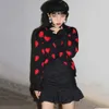 愛のハートパターン暖かいセータージャケット春秋の女性エレガントな編み物ビンテージVネックルーズ厚いカーディガンコートC-110 210917