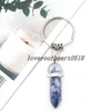 Fashion Hexagonal Column Crystal Stone Keychain Pendant Natural Gemstone Key Chain Car Bag Decoration Keyring Accessories 9 Colors