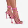 Nouvelles chaussures à talons hauts sandales rose stiletto fête poisson bouche croix sangle métal pendentif passerelle femmes shoes35-42 Y0714