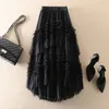 Skirts 2022 Sweet Cake Layered Long Mesh Skirt High Waist Front Short Back Double Irregular Multi-Layer