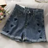 Women's Shorts Vintage High Waist White Casual Streetwear Jeans Women Korean Embroidery Love Denim Ladies Black