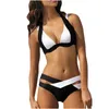Kvinnors badkläder 2021 Svartvit Stitching Color Lady Sexig Innehåller Bröstkudde Solid Bikini Set Två Piece Baddräkt Bikinis Mujer