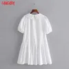 Tangada Women Embroidery Oversized Collar Romantic Cotton Dress Short Sleeve Buttons Females Mini Dresses Vestidos 3H339 210609