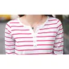 Spring Plus Size V-neck T-Shirt Women Long Sleeve Stripe T Shirt Autumn Casual Fashion Korean Cotton Tee Loose Lady Clothing 210510