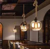 Luminária pendurada pendente de vidro LED vintage de corda de cânhamo para balcão de bar, restaurante, café/casa de roupas